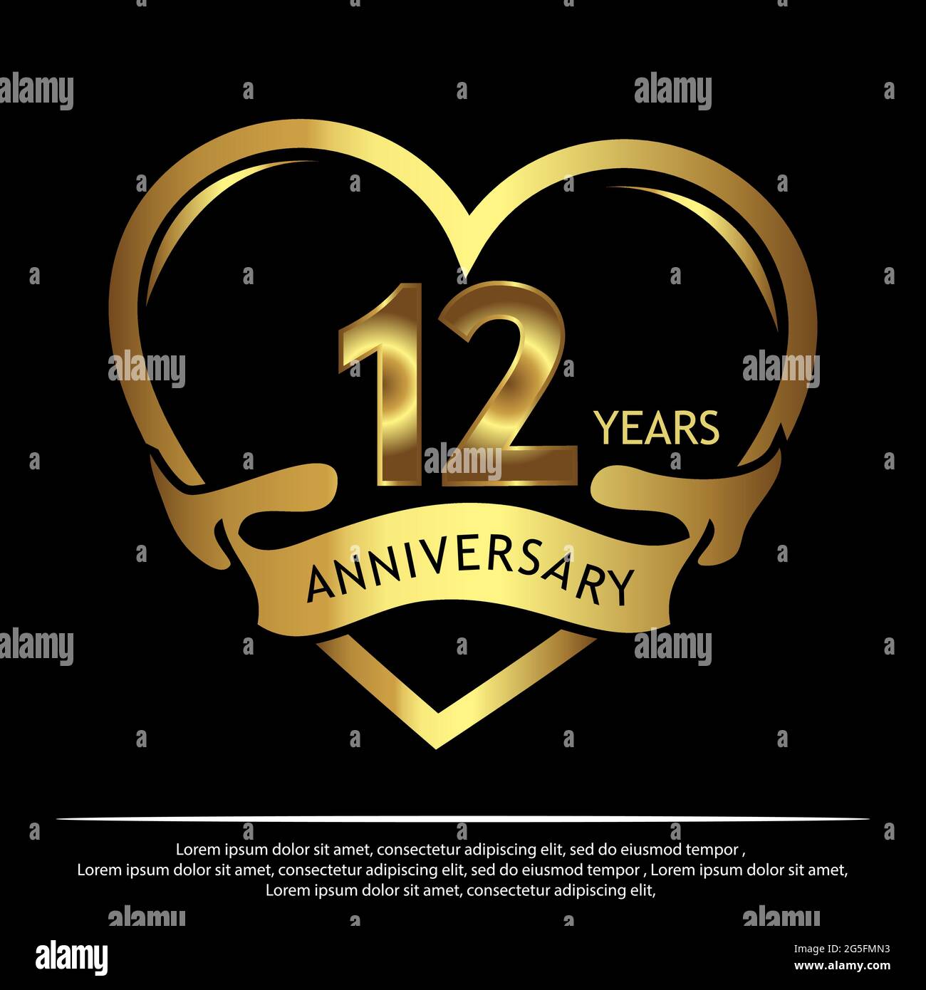 12 anni anniversario Golden. Anniversario modello di design per il web, gioco, poster creativo, opuscolo, volantino, Rivista, carta di invito - Vector Illustrazione Vettoriale