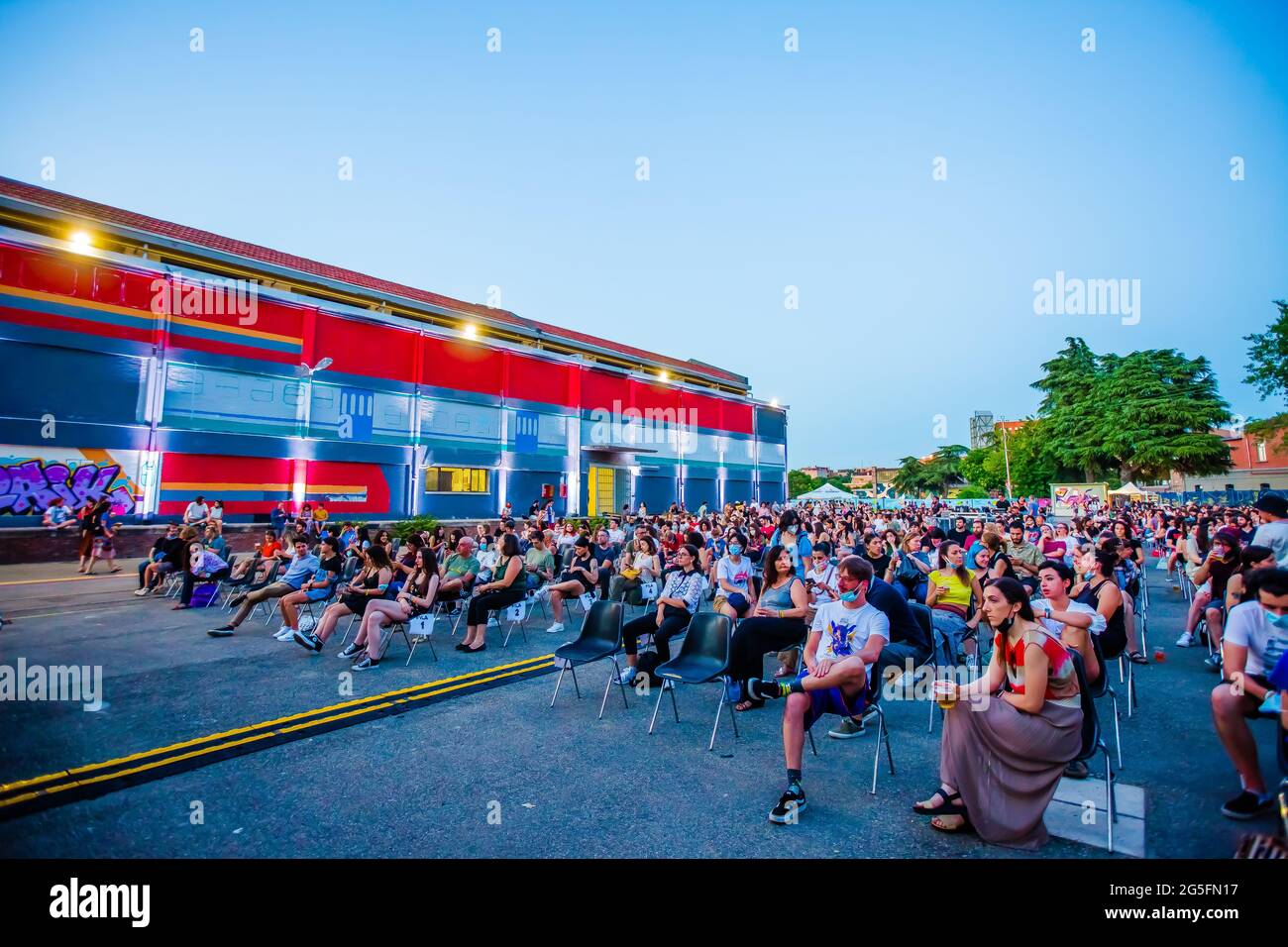 La band indie rock italiana lo Stato sociale inizia il suo Recovery tour dal proprio paese di Bologna durante il nuovo festival Nova a Dumbo a Bologna il 22 giugno 2021. (Foto di Luigi Rizzo/Pacific Press/Sipa USA) Foto Stock