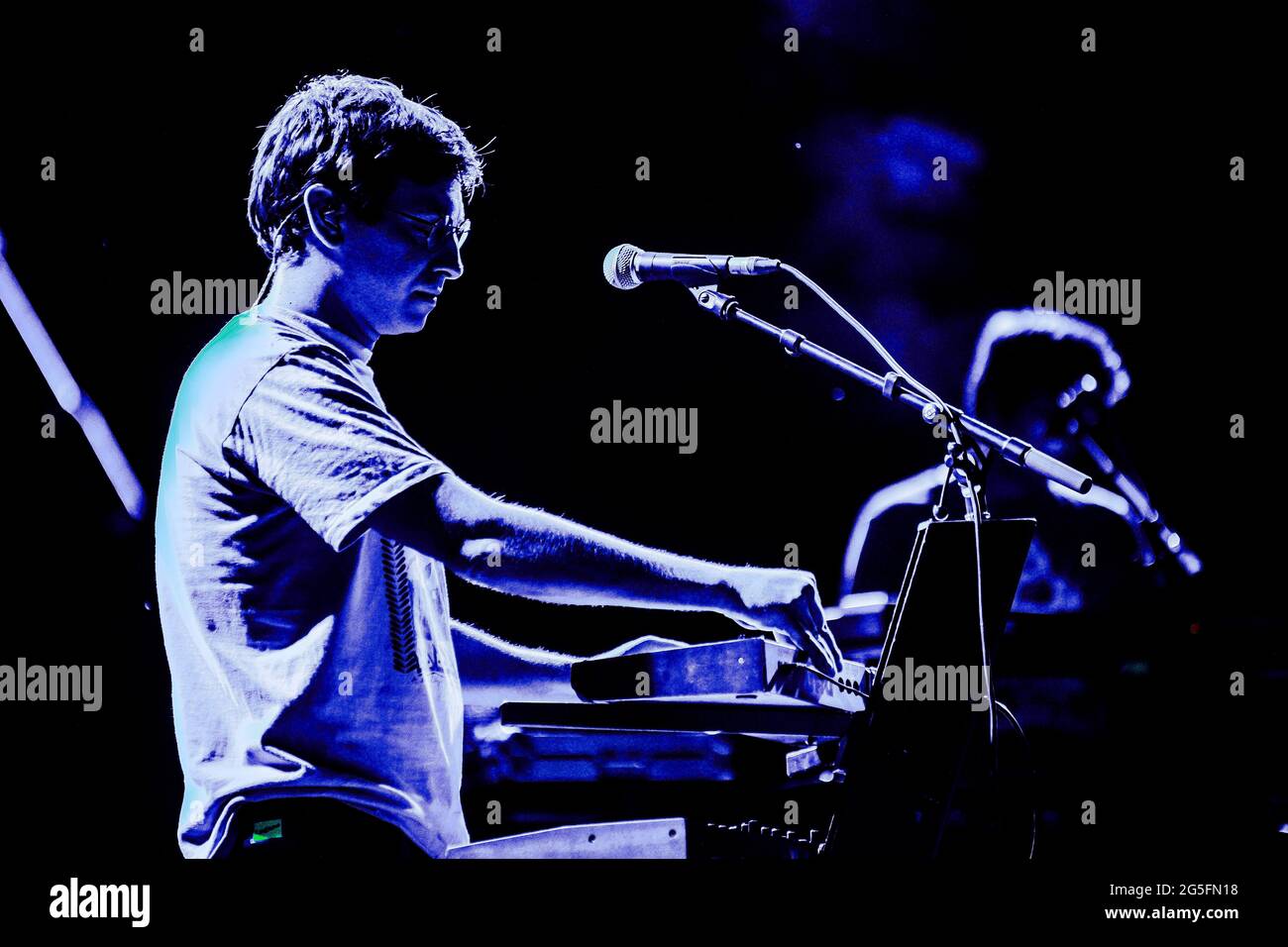 La band indie rock italiana lo Stato sociale inizia il suo Recovery tour dal proprio paese di Bologna durante il nuovo festival Nova a Dumbo a Bologna il 22 giugno 2021. (Foto di Luigi Rizzo/Pacific Press/Sipa USA) Foto Stock