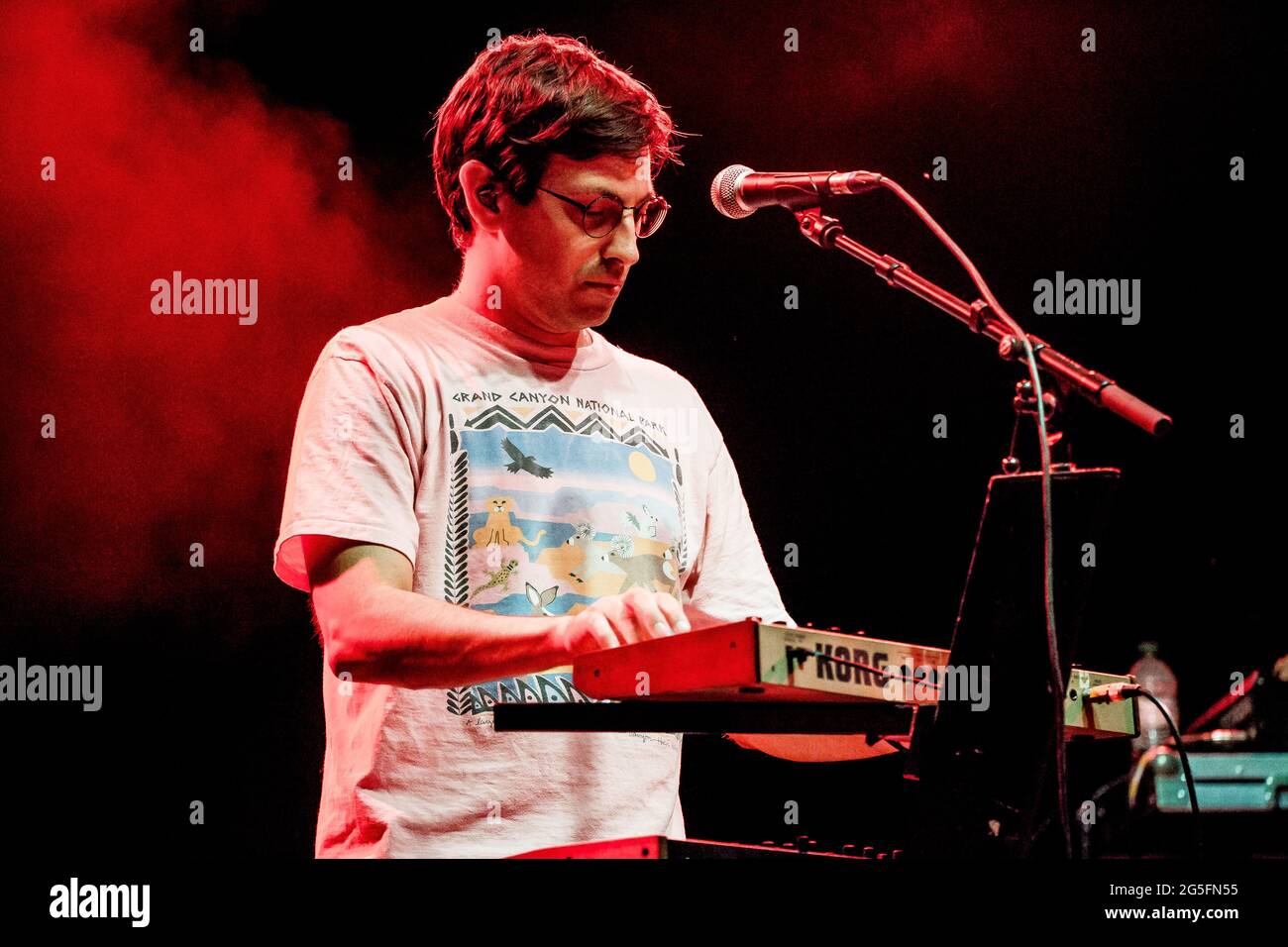 La band indie rock italiana lo Stato sociale inizia il suo Recovery tour dal proprio paese di Bologna durante il nuovo festival Nova a Dumbo a Bologna il 22 giugno 2021. (Foto di Luigi Rizzo/Pacific Press/Sipa USA) Foto Stock