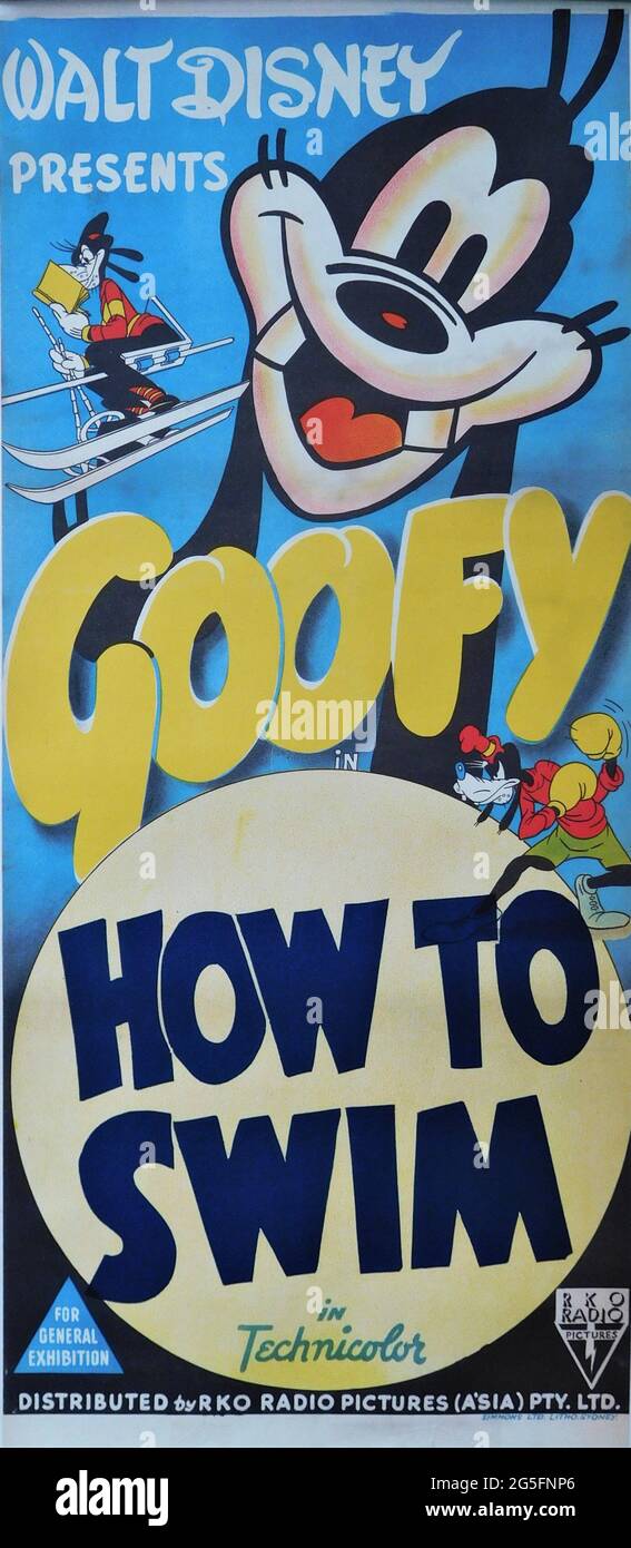Australian Poster for WALT DISNEY presenta GOOFY in HOW TO SWIM 1942 regista JACK KINNEY Walt Disney Productions / RKO radio Pictures Foto Stock