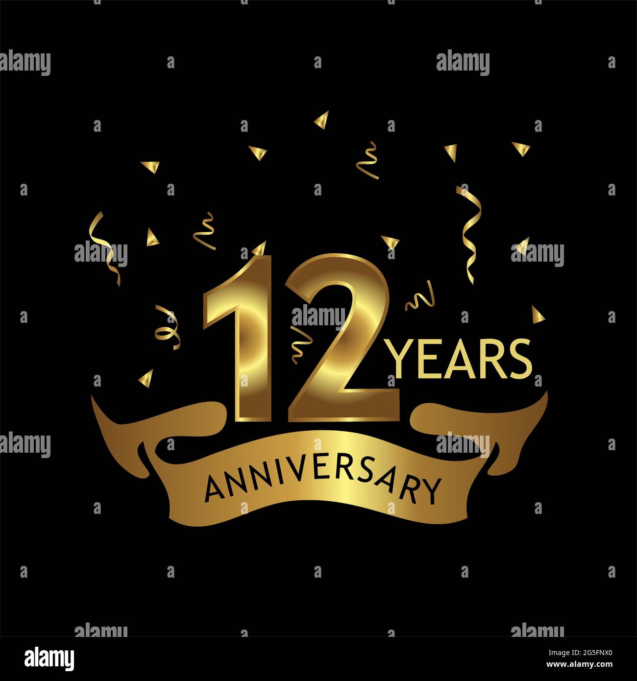 12 anni anniversario Golden. Anniversario modello di design per il web, gioco, poster creativo, opuscolo, volantino, Rivista, carta di invito - Vector Illustrazione Vettoriale
