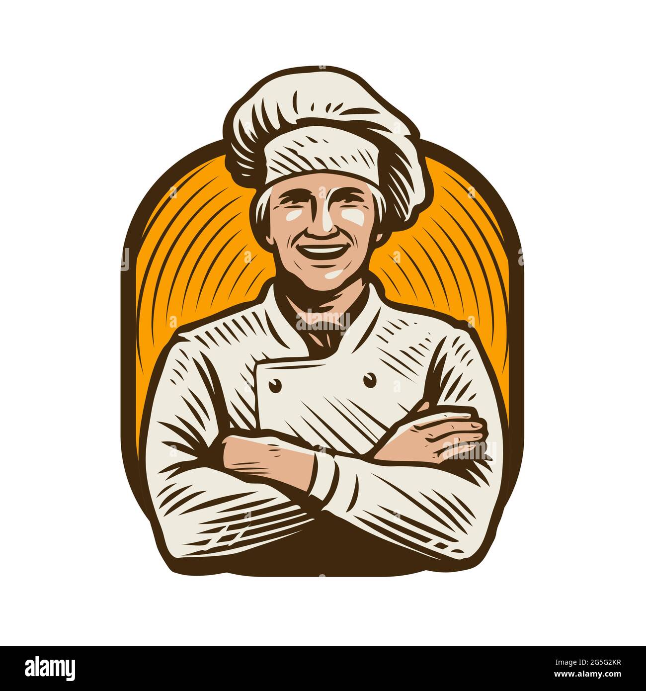 Sorridente personaggio di cuoco. Chef del ristorante, concetto di cucina Illustrazione Vettoriale