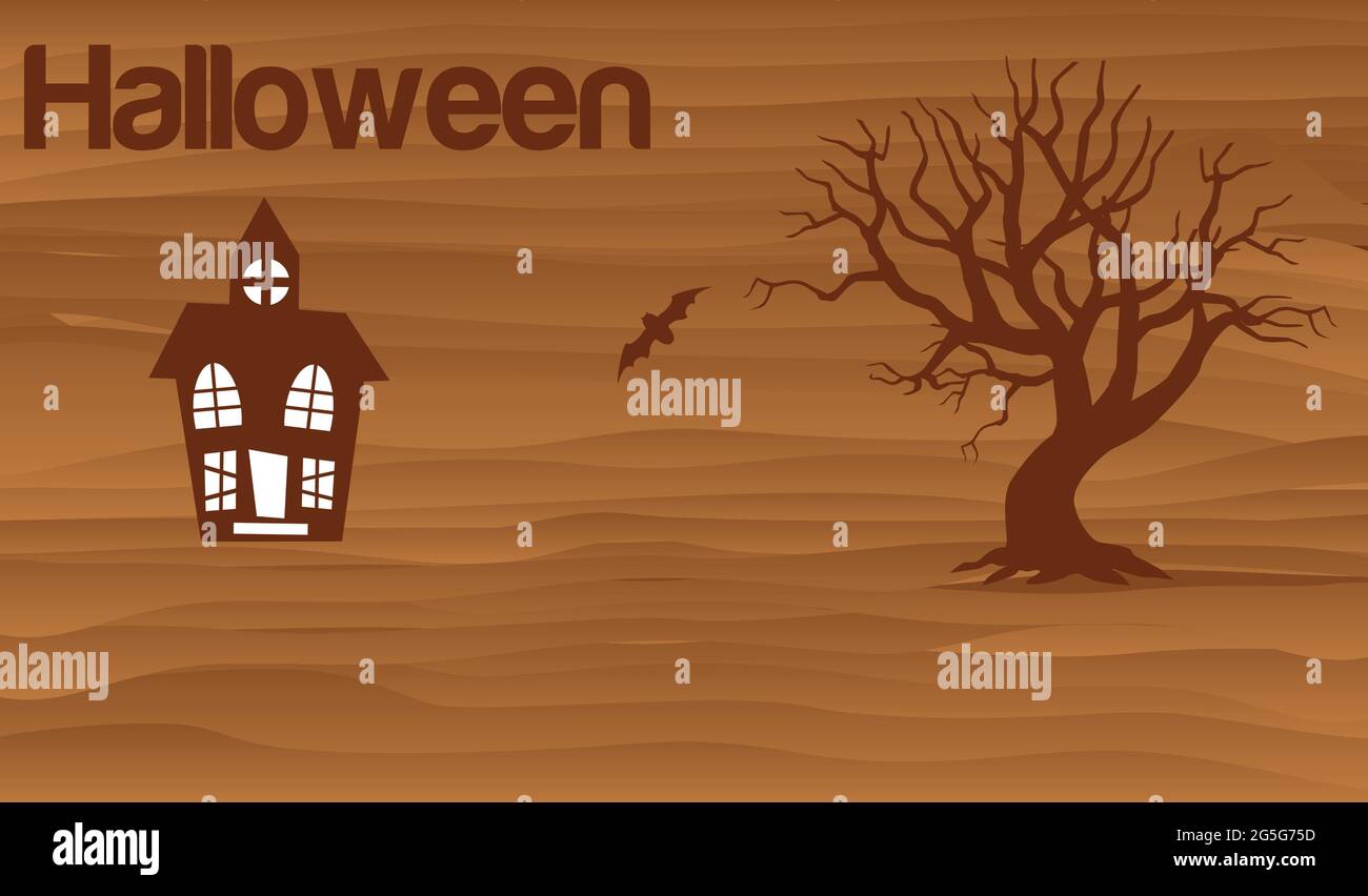 Happy Halloween con casa infestata e vettore pipistrello Illustrazione Vettoriale