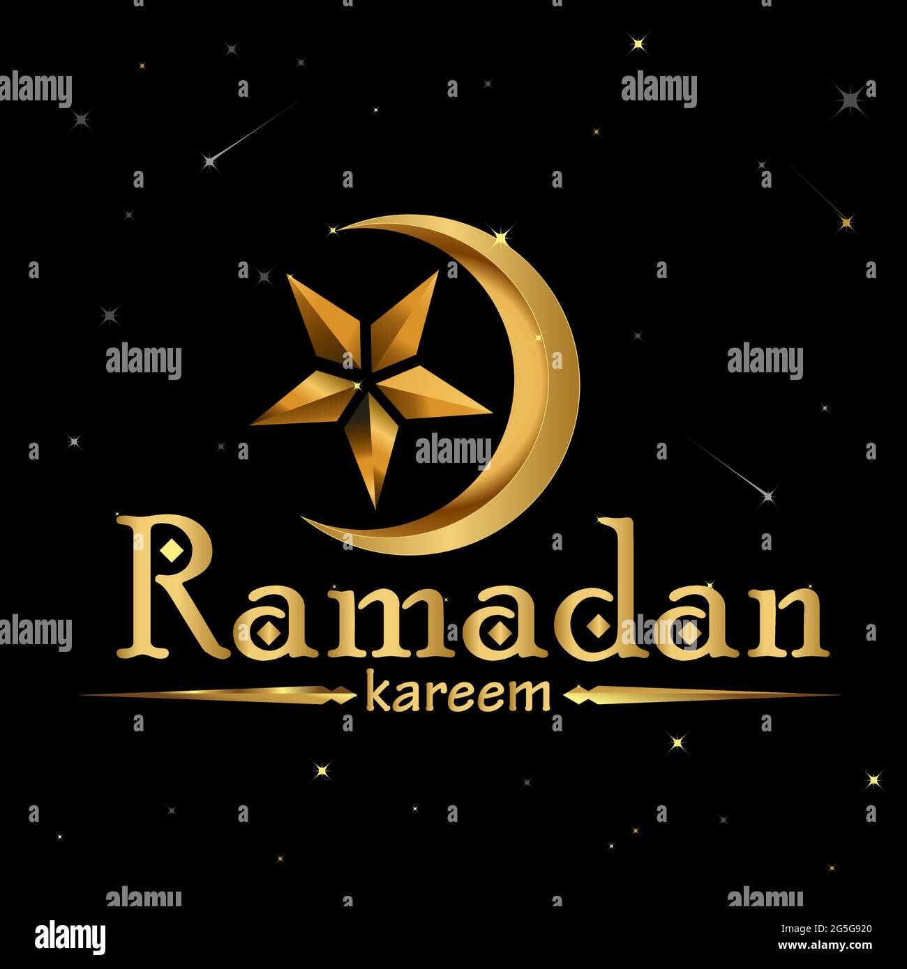 Il Ramadan Kareem oro bellissimo biglietto di auguri con luna icona a forma di stella Illustrazione Vettoriale