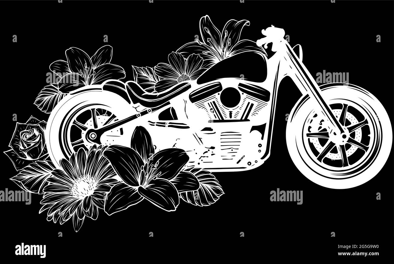 illustrazione vettoriale della moto con fiore Illustrazione Vettoriale