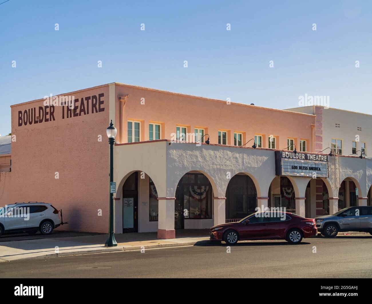 Boulder City, 6 MAGGIO 2021 - Vista diurna del Boulder Theatre Foto Stock