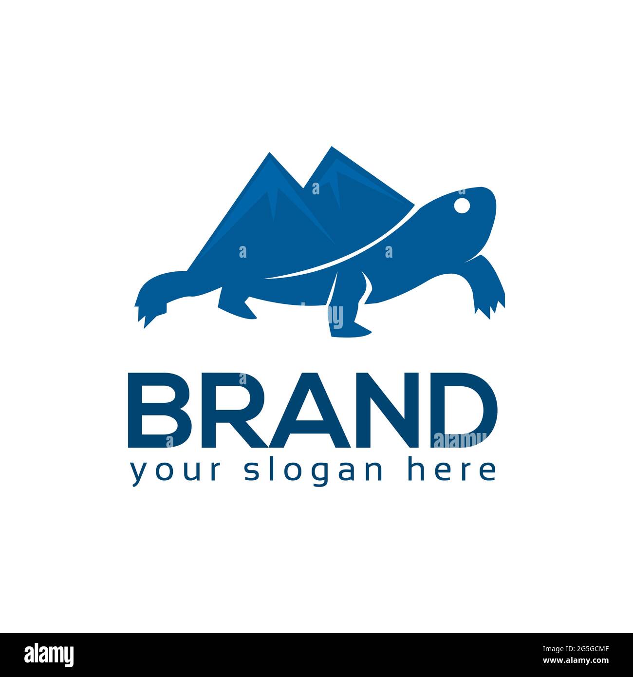 Logo Mountain Turtle, design piatto. Illustrazione vettoriale su sfondo bianco. Illustrazione Vettoriale