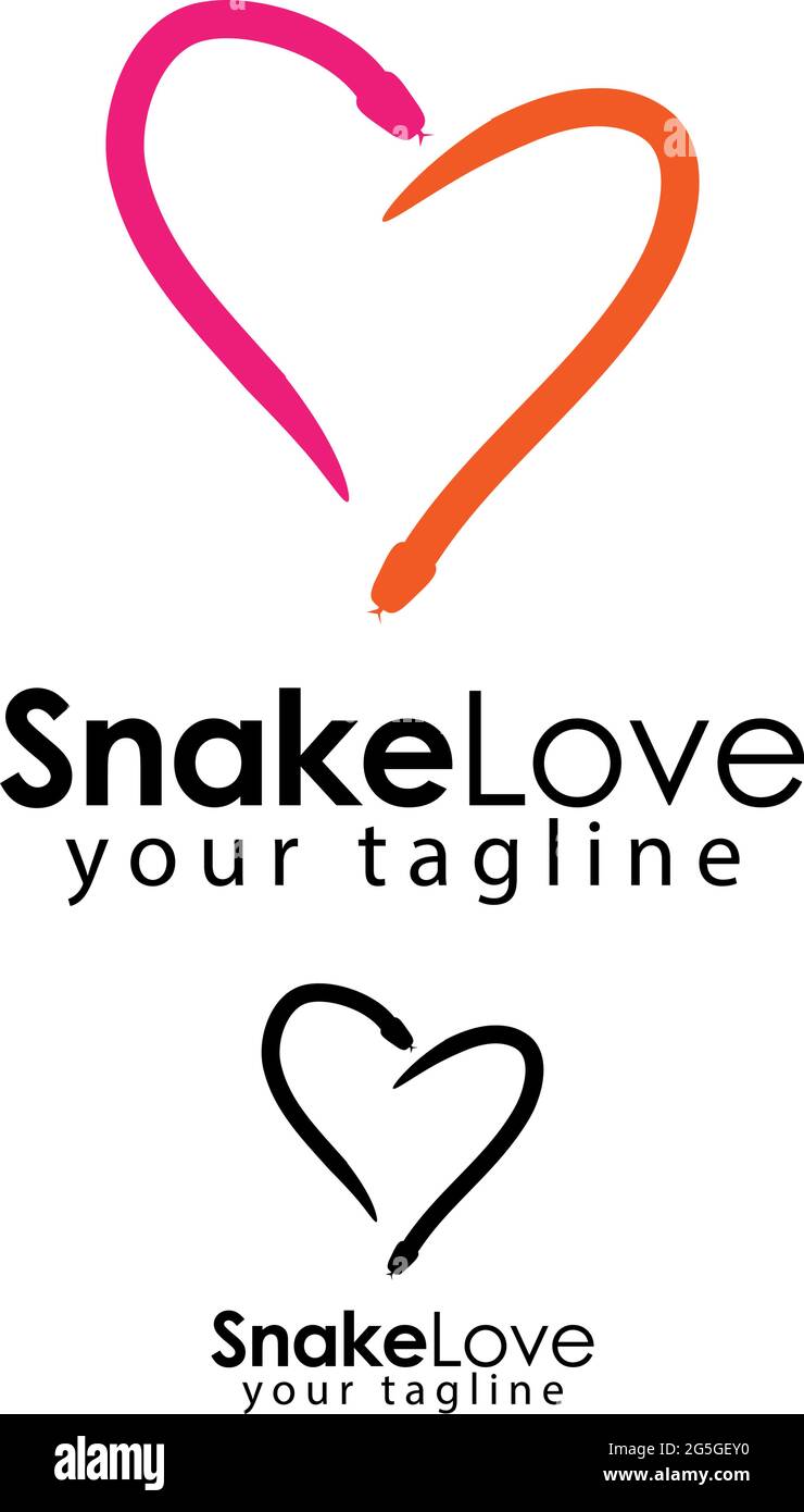 Modello con logo Love Snake, design piatto. Serpente astratto Illustrazione Vettoriale
