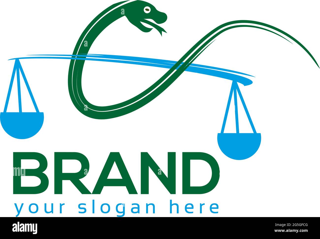 Logo Justice Snake. design piatto. Illustrazione vettoriale su sfondo bianco Illustrazione Vettoriale