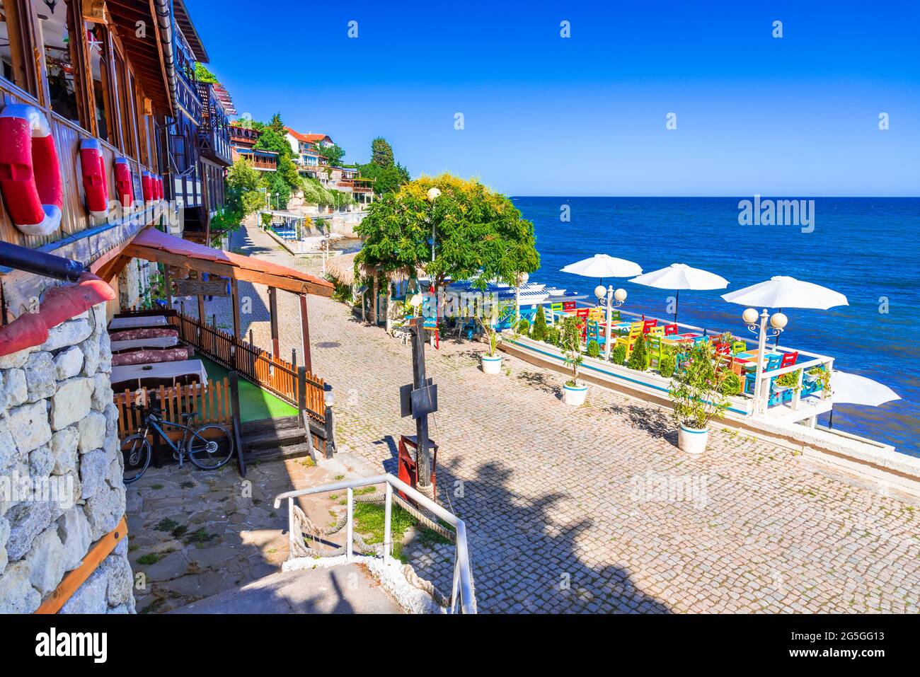 Nesebar, Bulgaria. Msembria antica città sulla costa del Mar Nero provincia di Burgas. Foto Stock