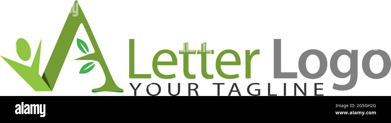 Un modello di logo verde., design piatto. Lettera A Illustrazione Vettoriale