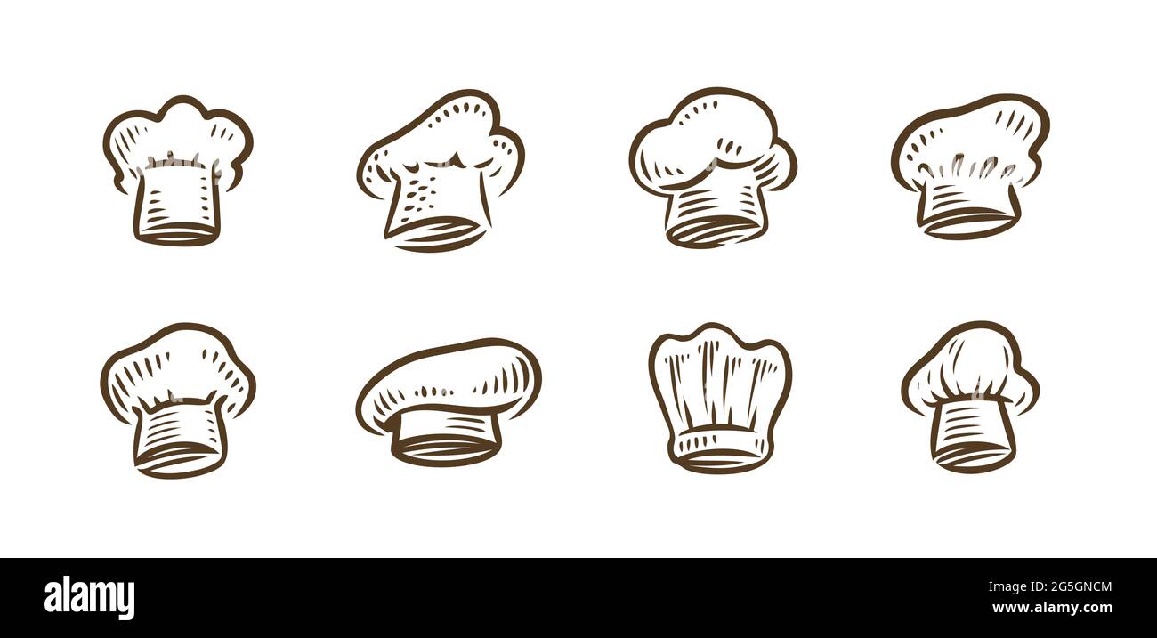 Set di cappelli da cucina vintage. Simbolo dello chef. Cucina, concetto di ristorante Illustrazione Vettoriale