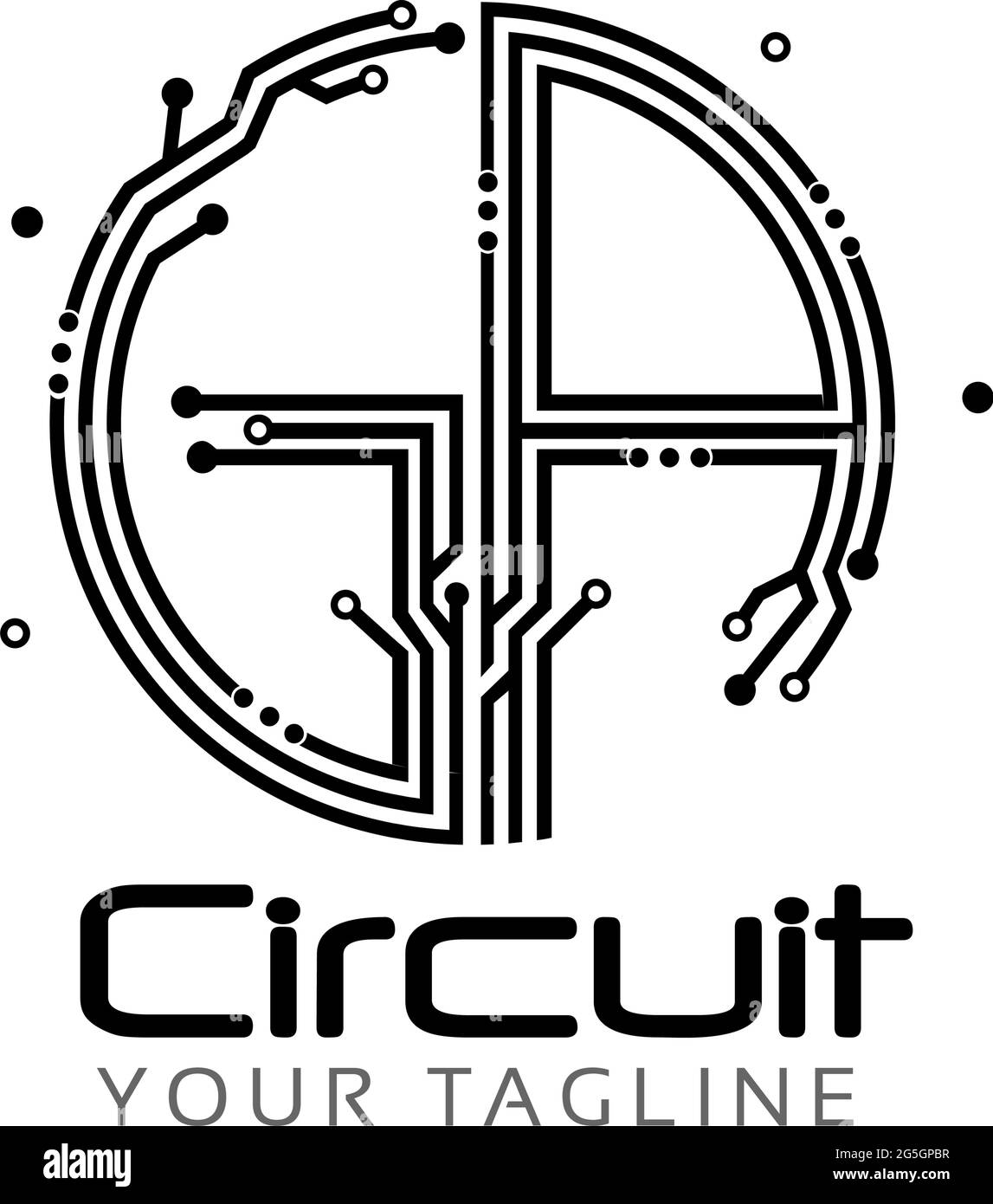 Lettera GA con circuito su sfondo bianco. Design piatto Illustrazione Vettoriale