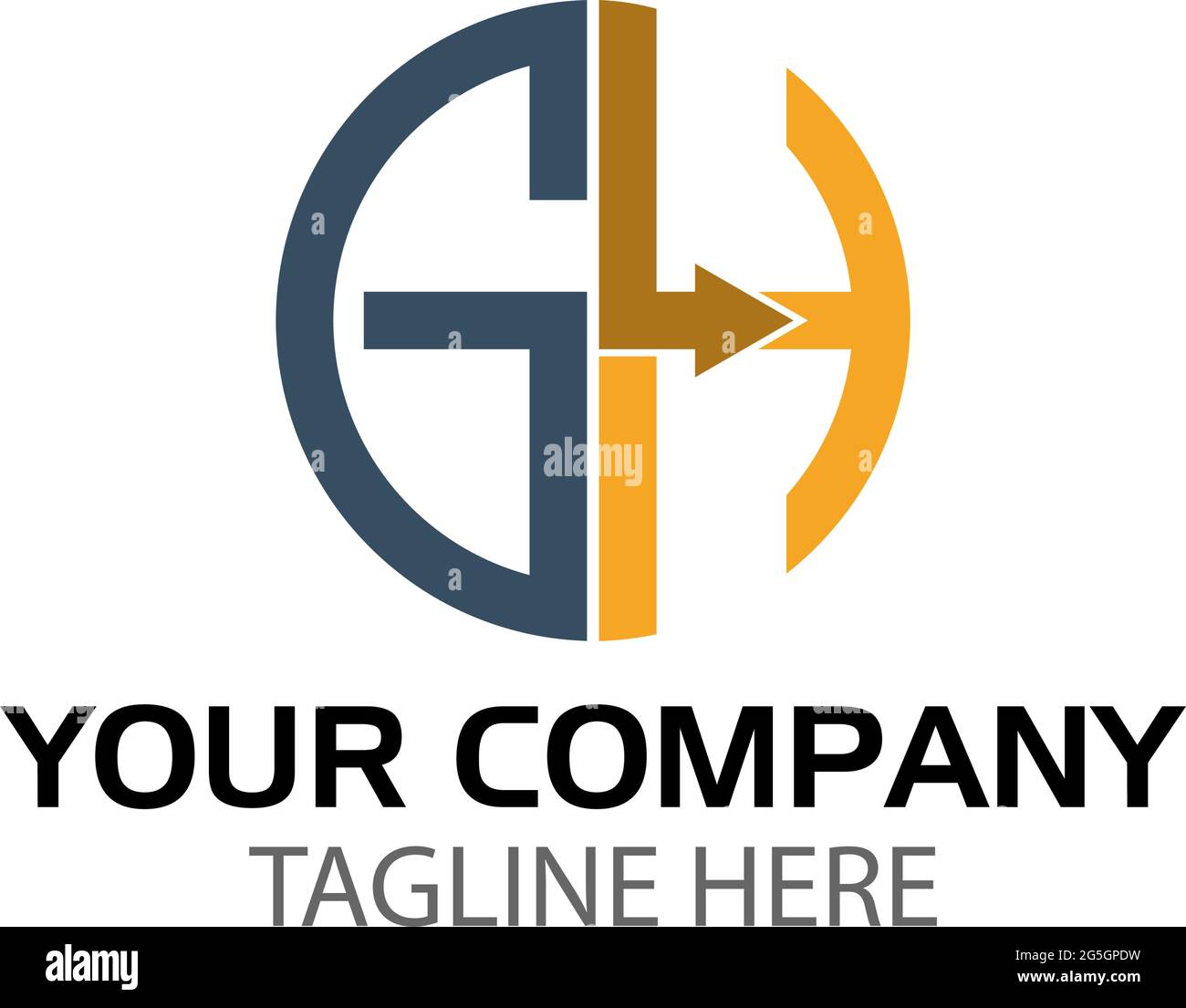 Logo Letter GH con freccia, GH iniziale, design piatto. Logo tecnologico. Illustrazione Vettoriale