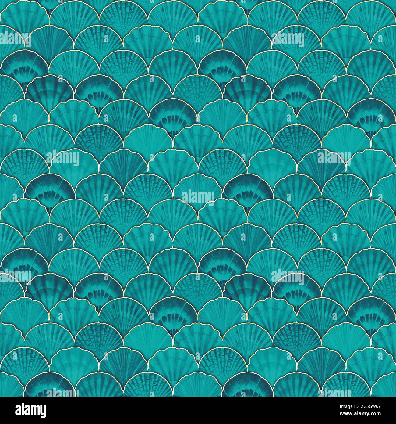 Acquerello mare conchiglia giapponese onde modello senza giunture. Fondale disegnato a mano texture vintage oceano sfondo. Illustrazione marina acquerello. Stampa per Foto Stock