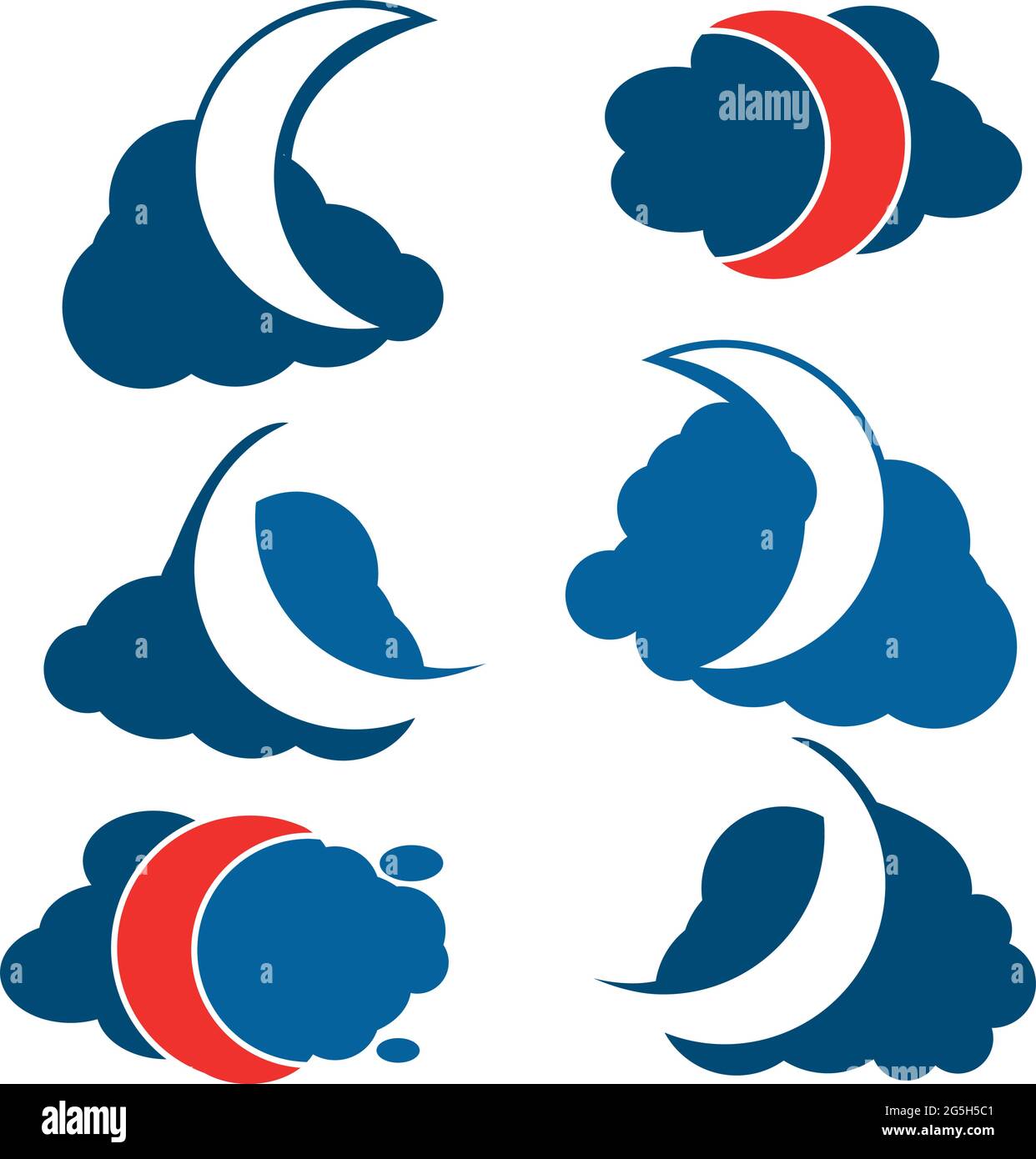 Nuvole e Luna di Mezzaluna. illustrazione in formato vettoriale. Set di icone Illustrazione Vettoriale