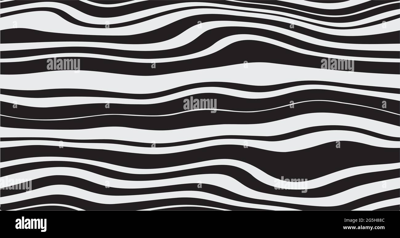 Linee a zigzag orizzontali ondulate nere a caso con curve ondulate lisce isolate su sfondo bianco stampa tessile. Illustrazione Vettoriale