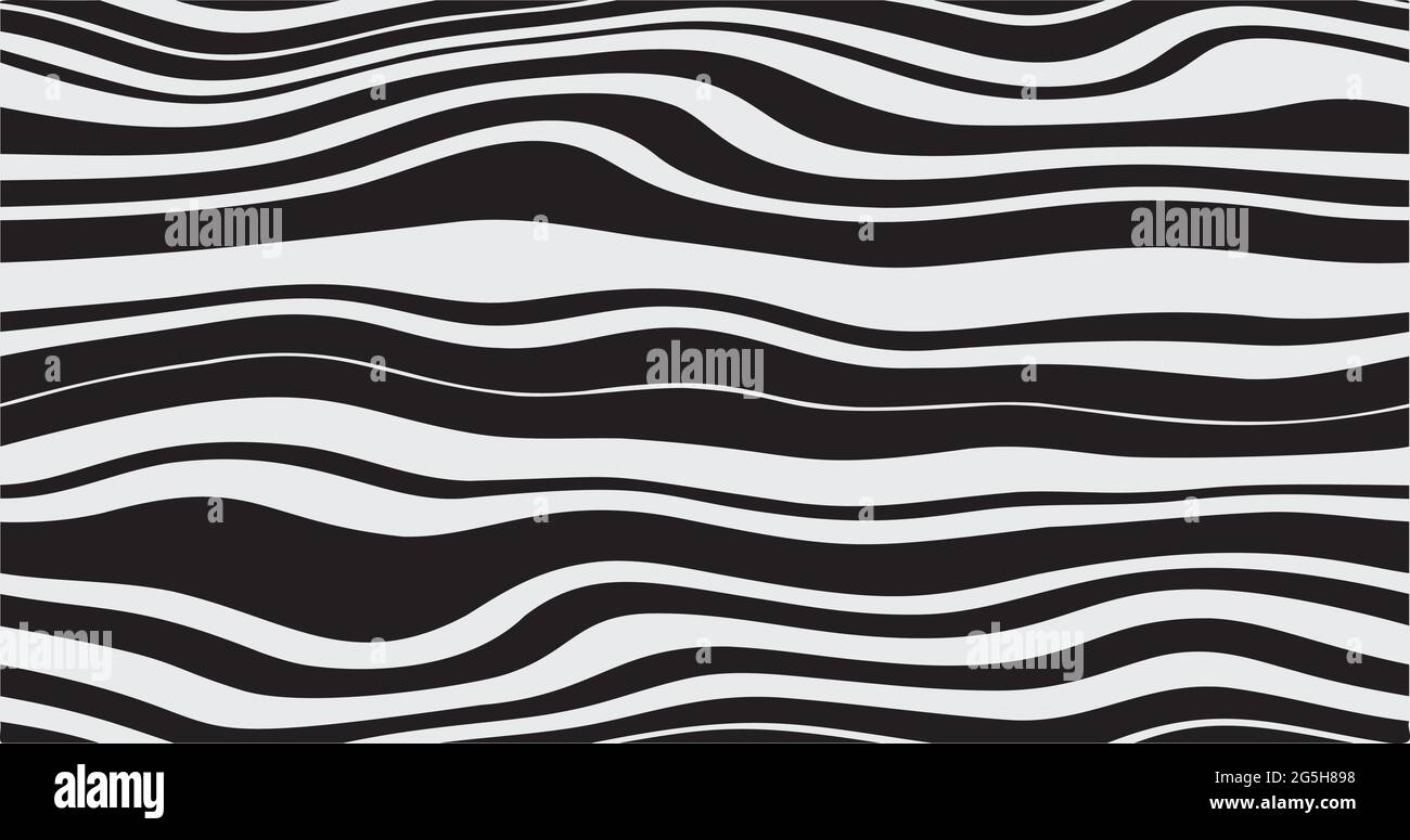 Linee a zigzag orizzontali ondulate nere a caso con curve morbide ondulate isolate su sfondo bianco Illustrazione Vettoriale