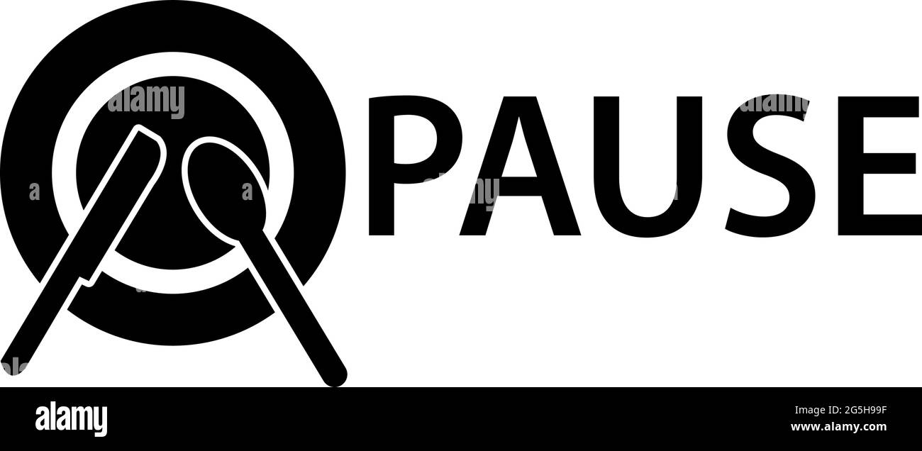 Pausa con piastra, cucchiaio e icona coltello, design piatto. Illustrazione vettoriale su sfondo bianco Illustrazione Vettoriale