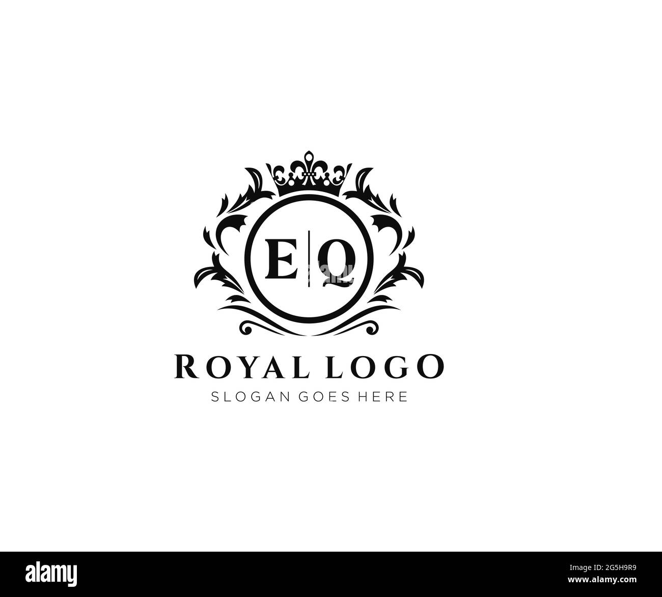 Modello con logo EQ Letter Luxurious Brand, per ristoranti, Royalty, Boutique, Cafe, Hotel, Araldico, Gioielli, Moda e altre illustrazioni vettoriali. Illustrazione Vettoriale