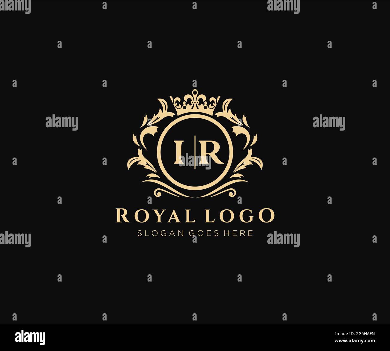 Modello di logo del marchio di lusso IR Letter, per ristoranti, Royalty, Boutique, Cafe, Hotel, Araldico, Gioielli, Moda e altre illustrazioni vettoriali. Illustrazione Vettoriale