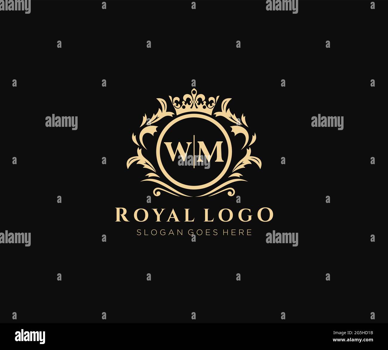 Modello WM Letter Luxurious Brand Logo, per ristoranti, Royalty, Boutique, Cafe, Hotel, Araldico, Gioielli, Moda e altre illustrazioni vettoriali. Illustrazione Vettoriale