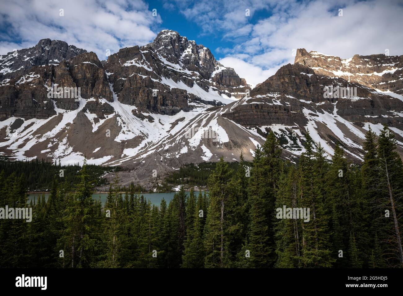 Suggestivo paesaggio roccioso di montagna con foresta in una giornata estiva Foto Stock