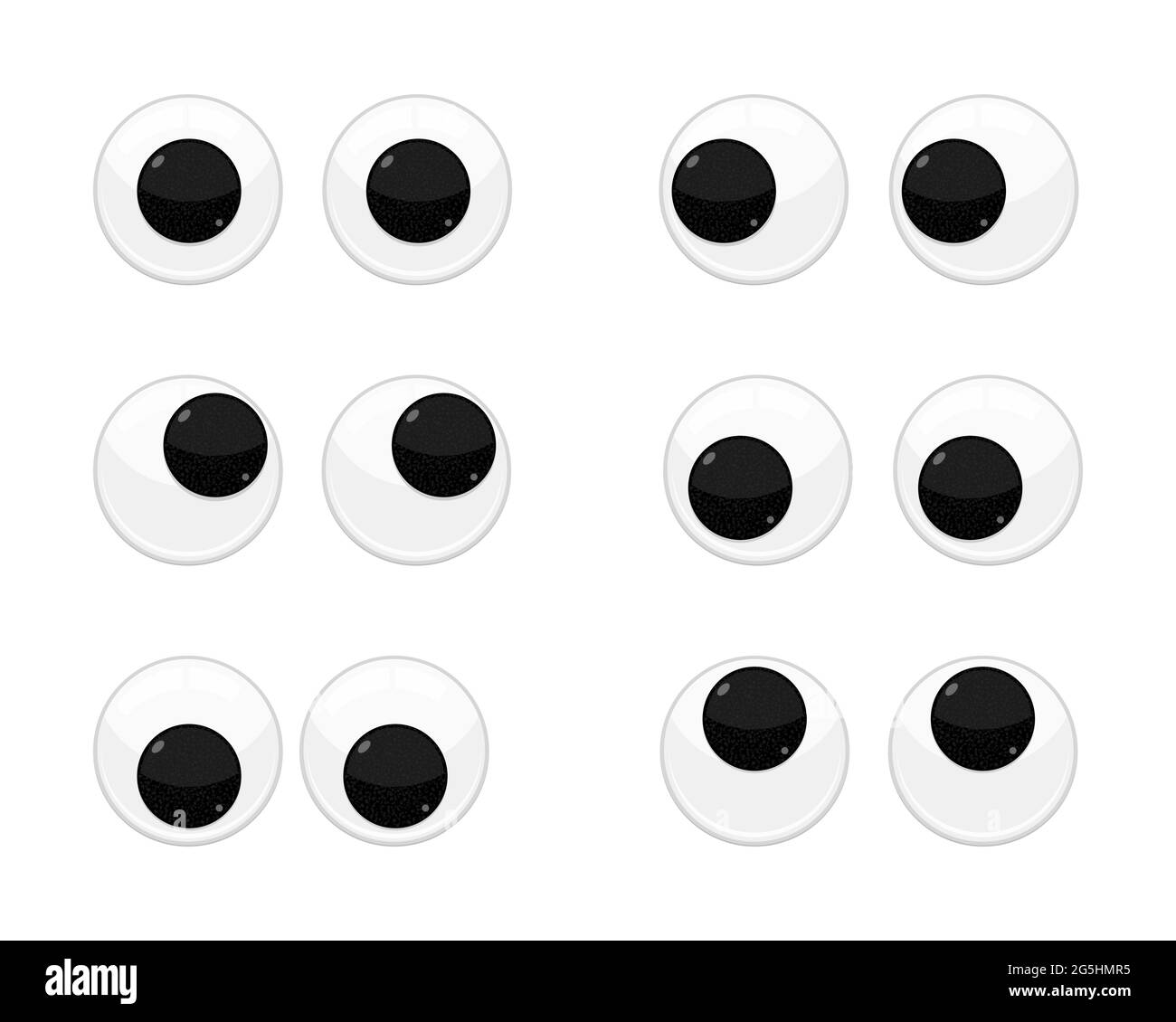 Giocattolo di plastica con occhi ondeggianti design piatto vettore illustrazione set isolato su sfondo bianco. Illustrazione Vettoriale