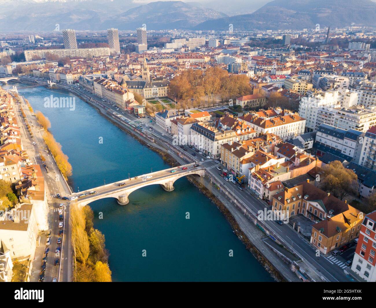 Vista panoramica aerea di Grenoble Foto Stock