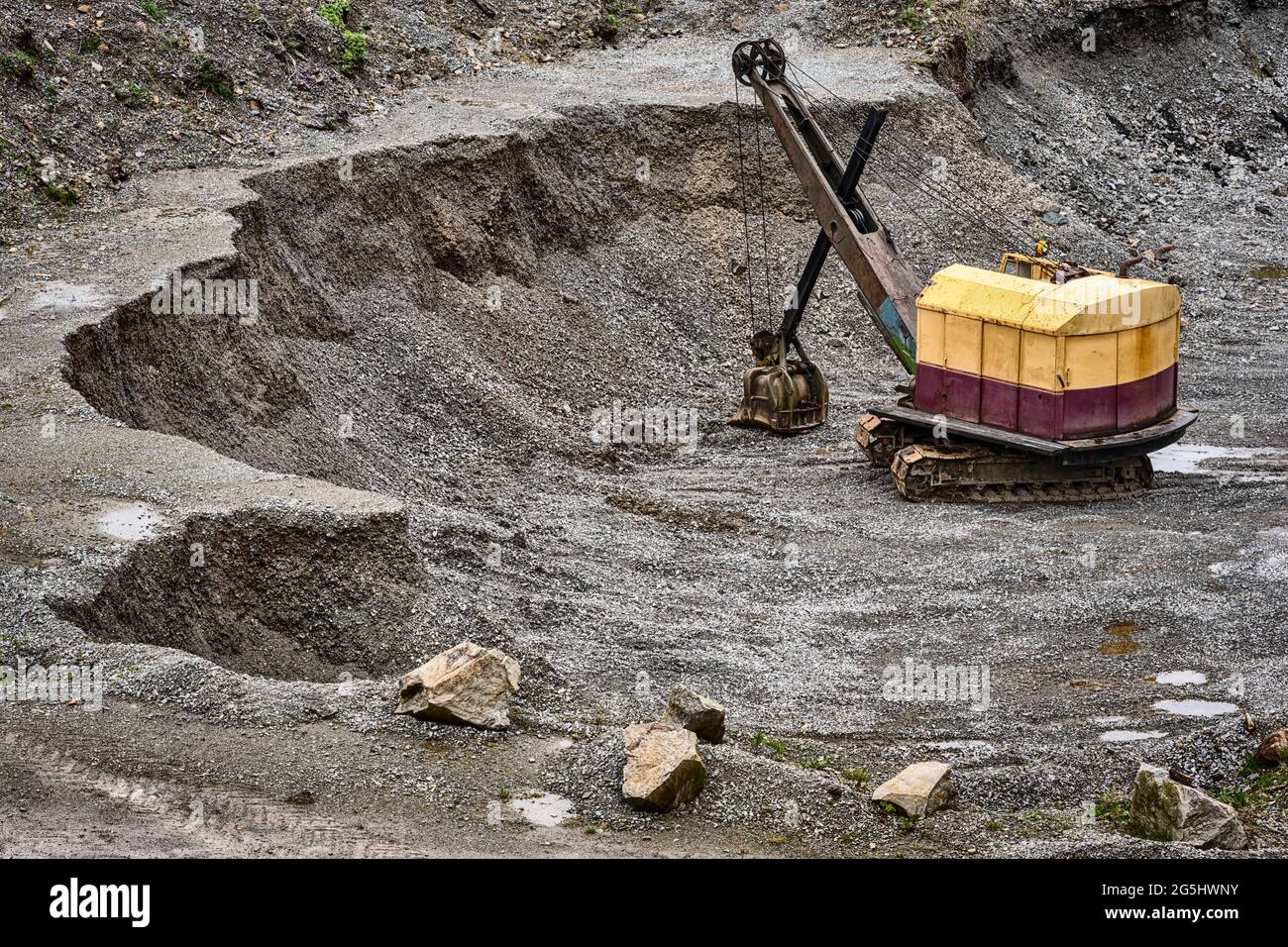Escavatore d'epoca in cava di pietra abbandonata del Lake District 2367 Foto Stock