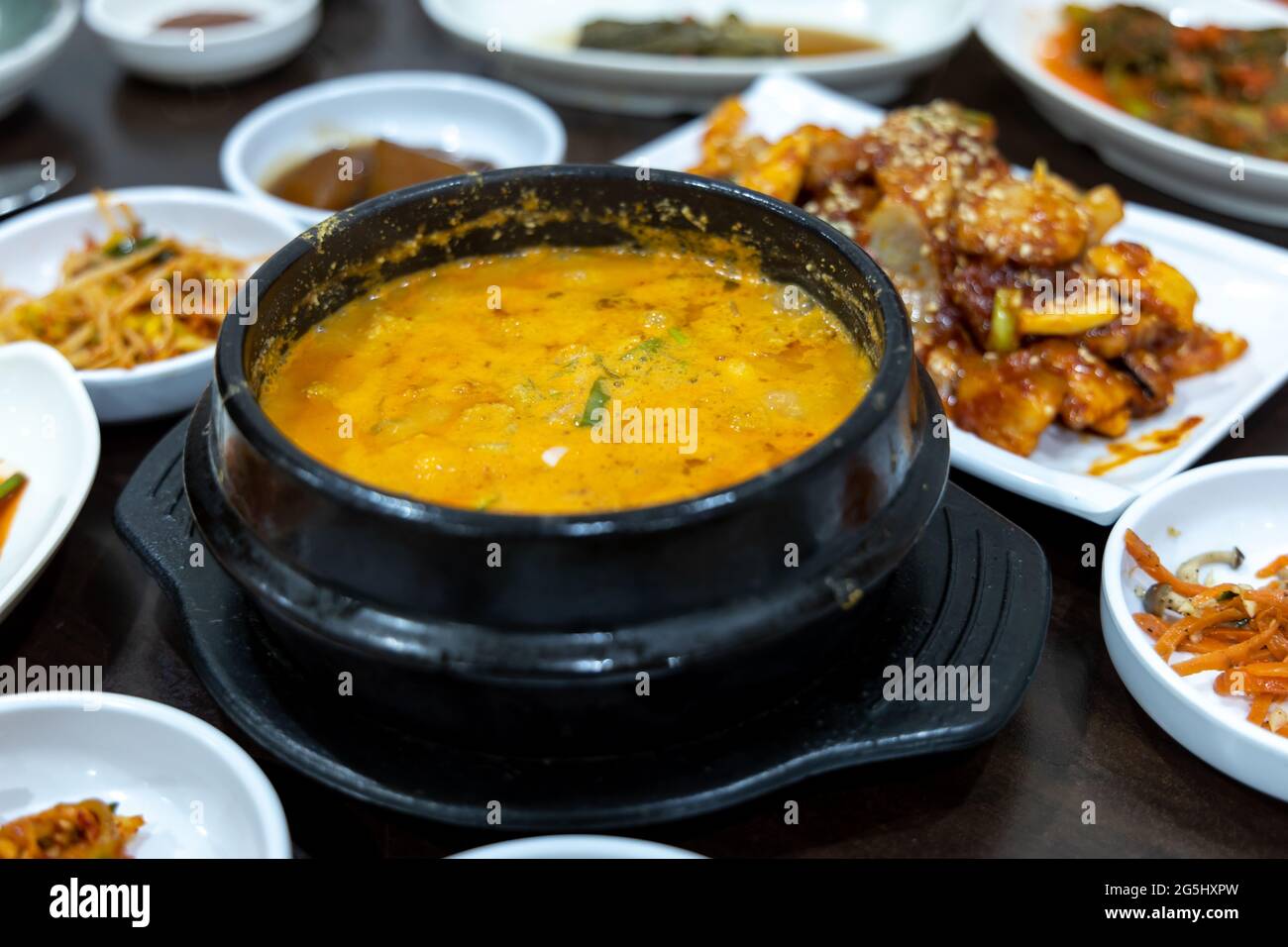 Tofu caldo coreano al vapore al ristorante Foto Stock