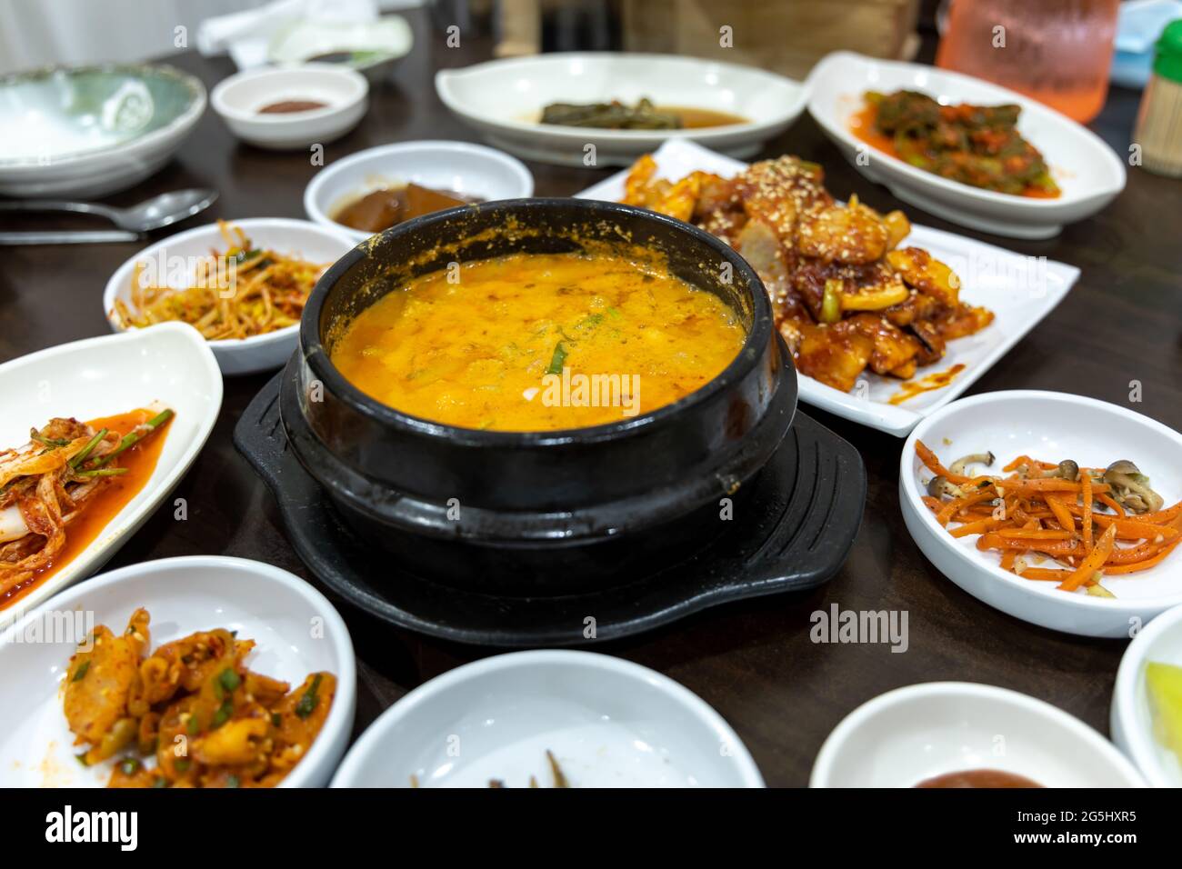 Tofu caldo coreano al vapore al ristorante Foto Stock