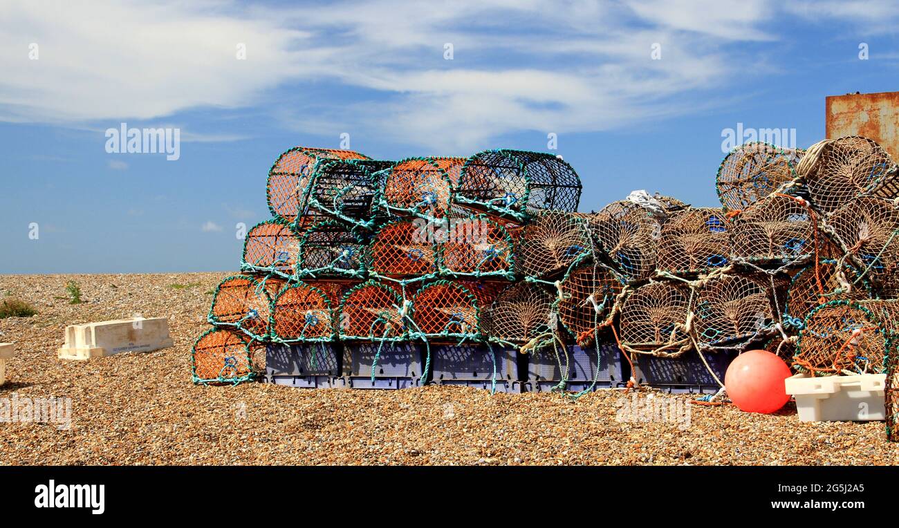 Granchio pentole su Cley vicino alla spiaggia del mare, Norfolk Foto Stock