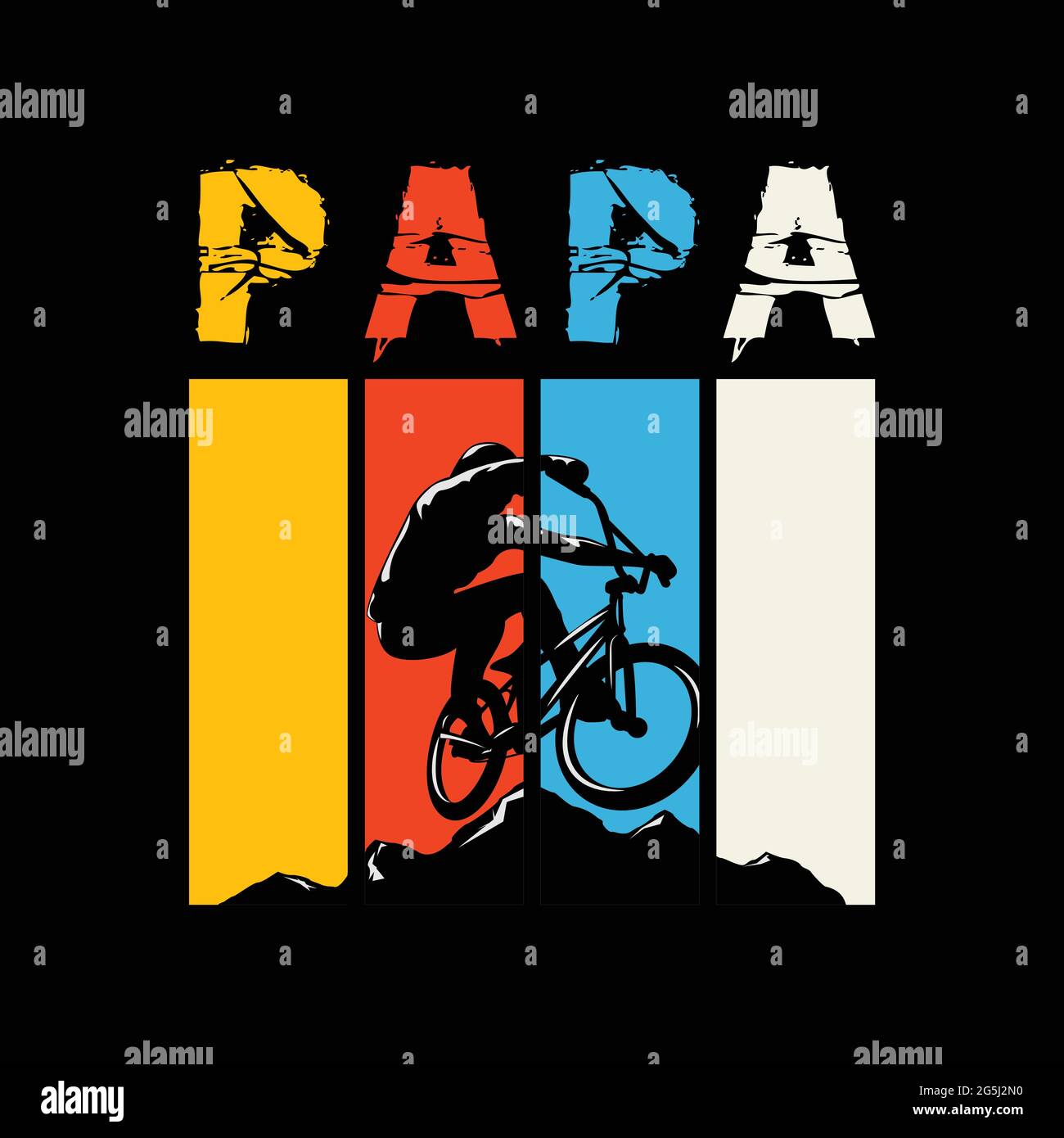 Papa in bicicletta sulla montagna vintage t-shirt design. Illustrazione Vettoriale