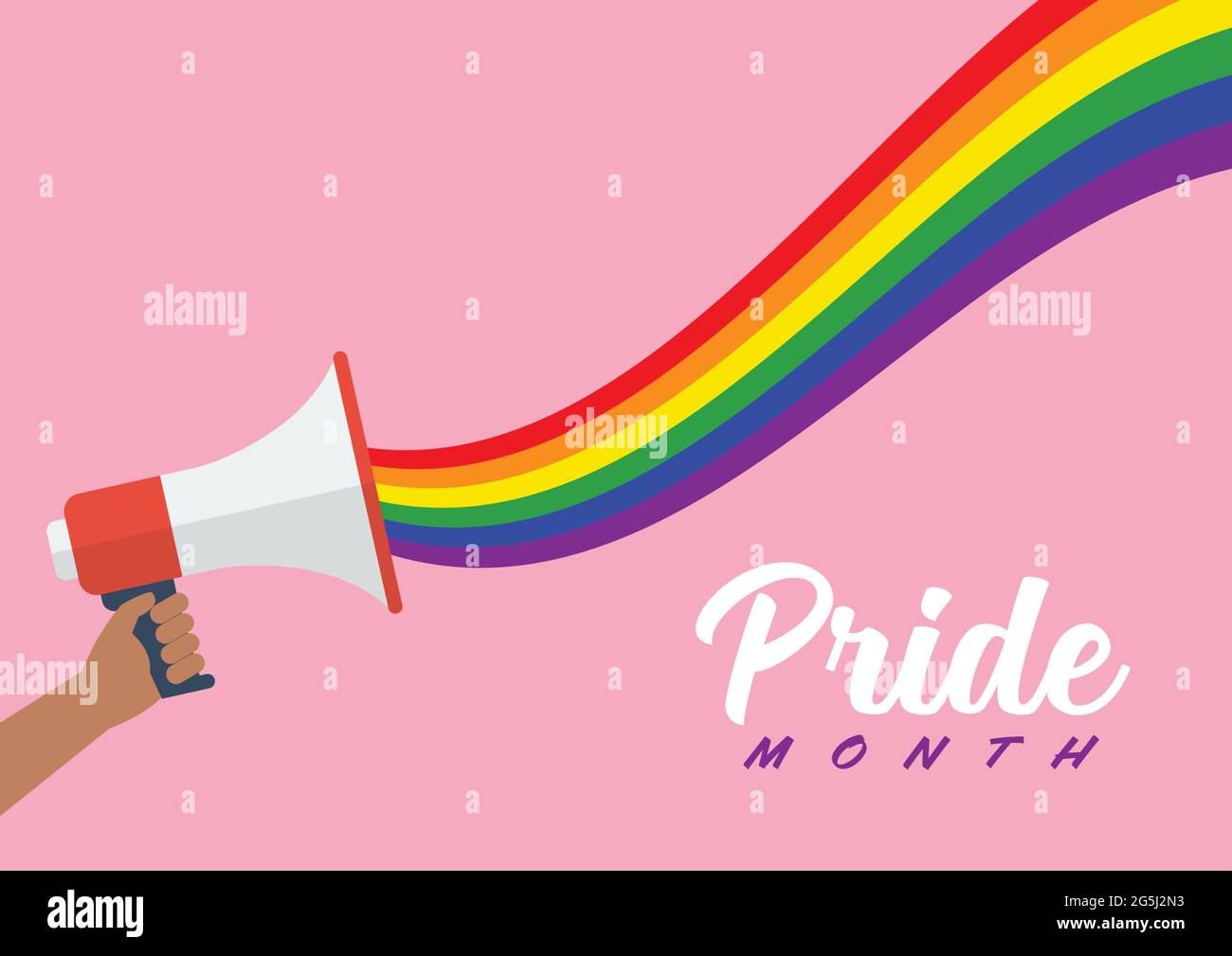 La gente tiene il megafono con il mese dell'orgoglio iridato di lgbt. Illustrazione vettoriale Illustrazione Vettoriale