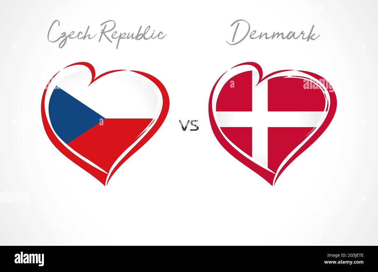 Simbolo della bandiera della Repubblica Ceca e della Danimarca. Nazionale di calcio su sfondo bianco. Bandiera nazionale ceca e danese nel cuore, illustrazione vettoriale. Europa Illustrazione Vettoriale