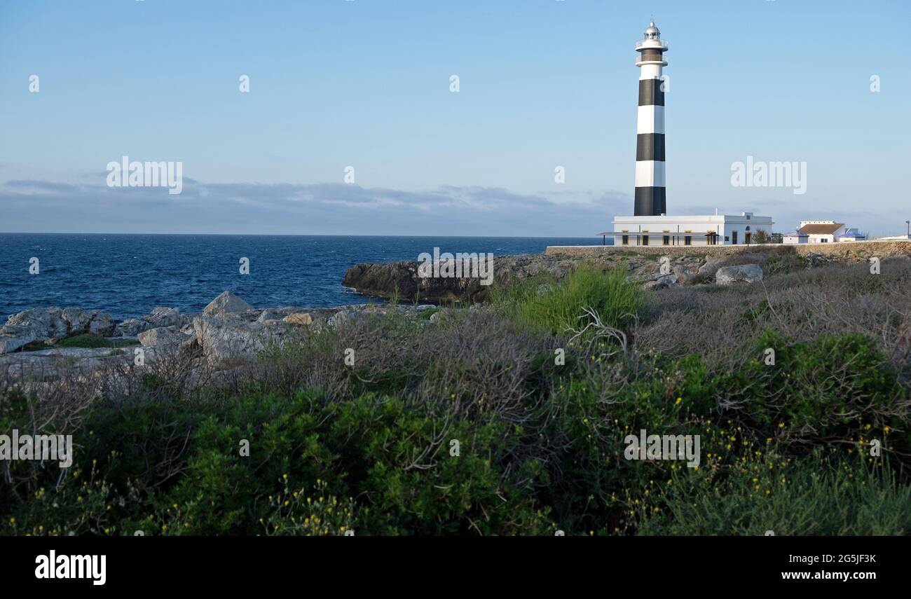 Faro di Cap d'Artrux, Minorca, Isole Balearis Foto Stock