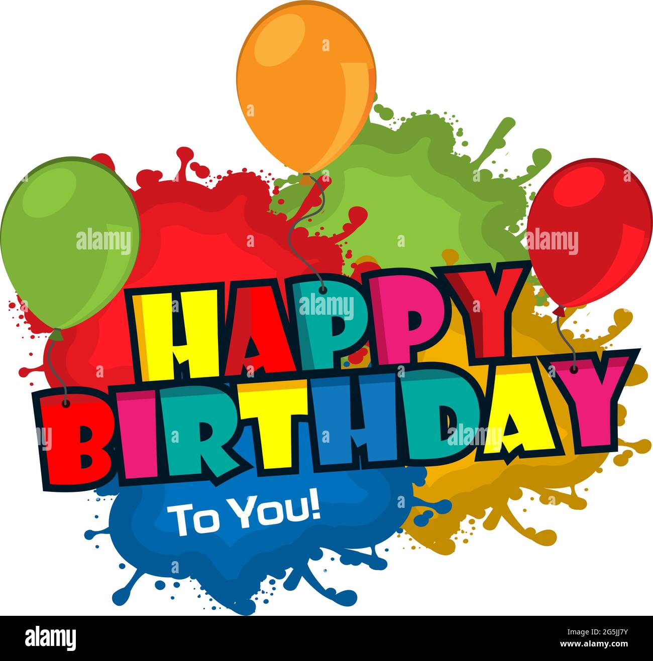 Festa di compleanno tipografia colorata, disegno piatto, vettore Illustrazione Vettoriale