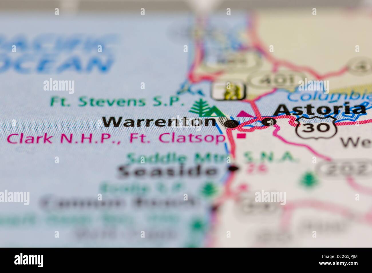 Warrenton Oregon Stati Uniti su una mappa geografica o su una mappa stradale Foto Stock