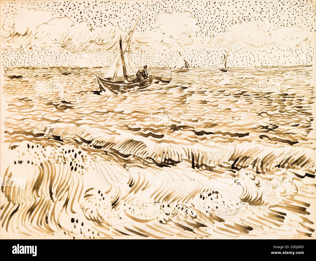Vincent van Gogh, Barche da pesca a Saintes-Maries-de-la-Mer, disegno, 1890 Foto Stock