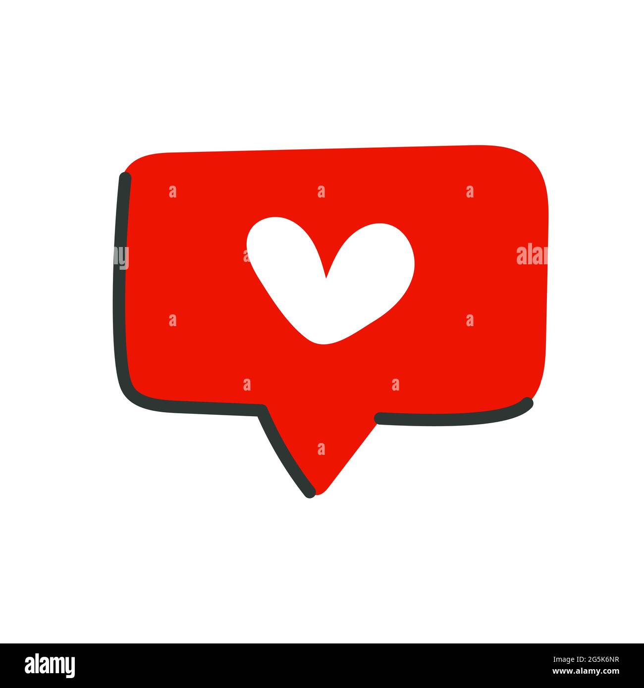 Come icona in stile cartoon piatto. Icona del cuore su un parlato rosso della bolla di conversazione. Post design dei social media. Illustrazione vettoriale. Illustrazione Vettoriale