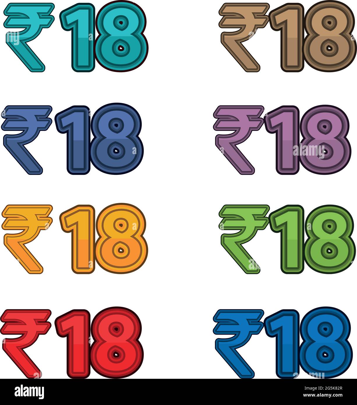 Illustrazione vettore del prezzo 18 rupie, valuta indiana Illustrazione Vettoriale