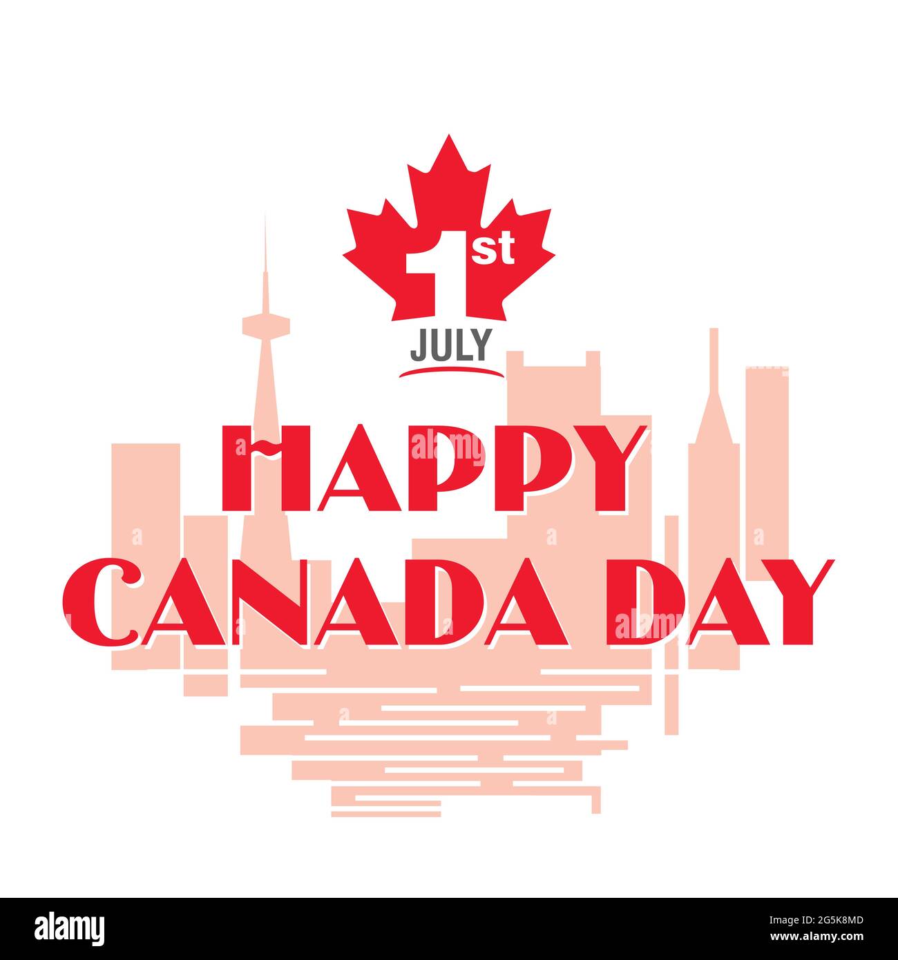 Celebrazione della giornata felice del Canada sullo sfondo della città del Canada. Scritta di 1 sulla foglia d'acero. Illustrazione Vettoriale