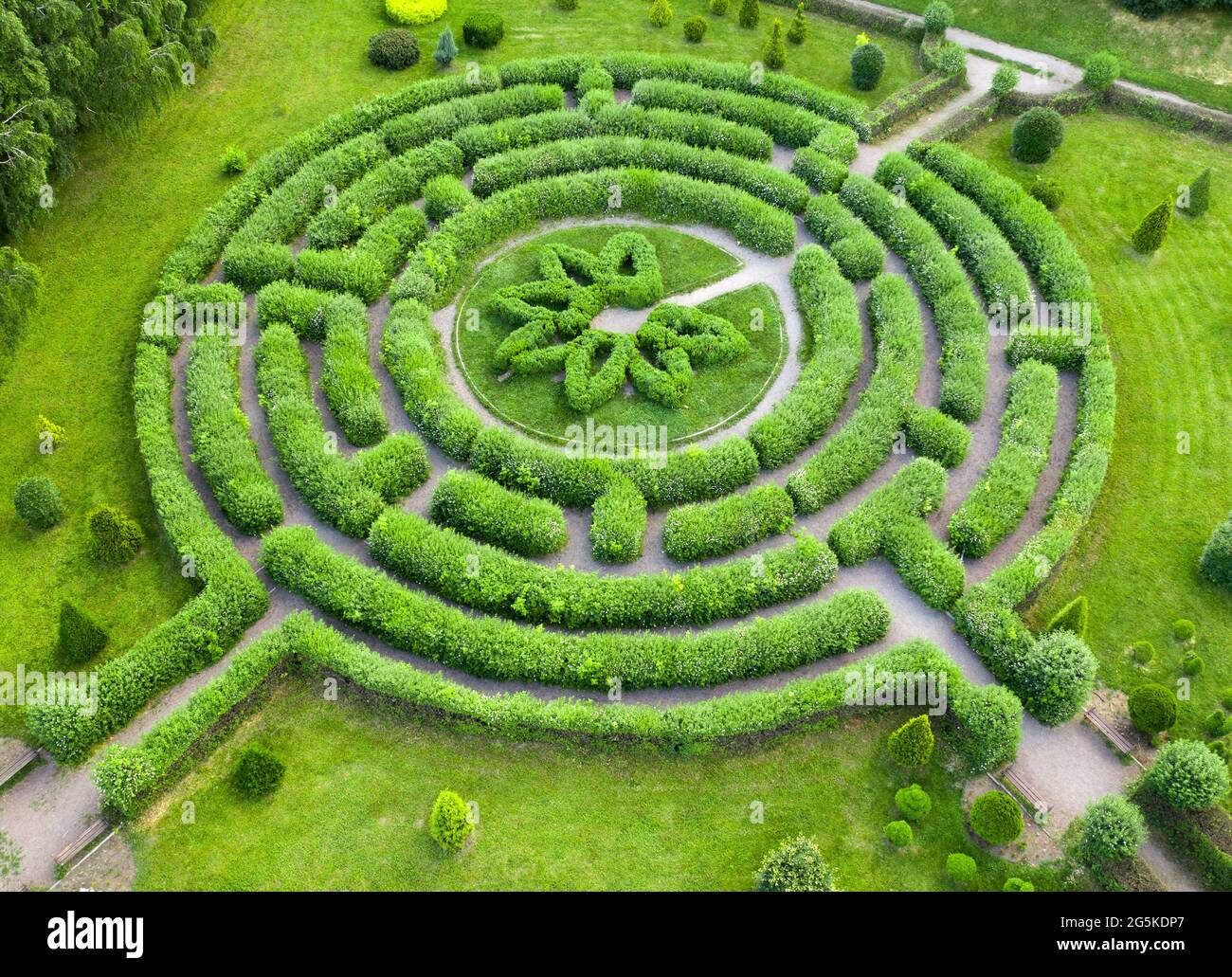Giardino topico a forma di labirinto, nel giardino botanico Grishka a Kiev. Foto Stock