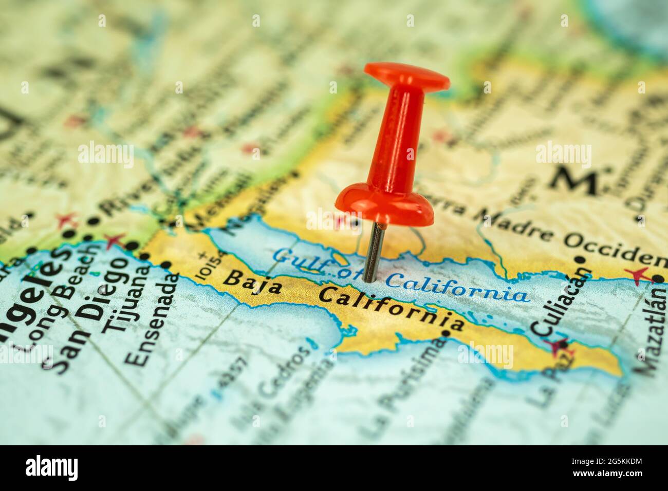 Località Baja California e Golfo della California in Messico, mappa con puntino rosso rivolto verso l'alto, Nord America Foto Stock