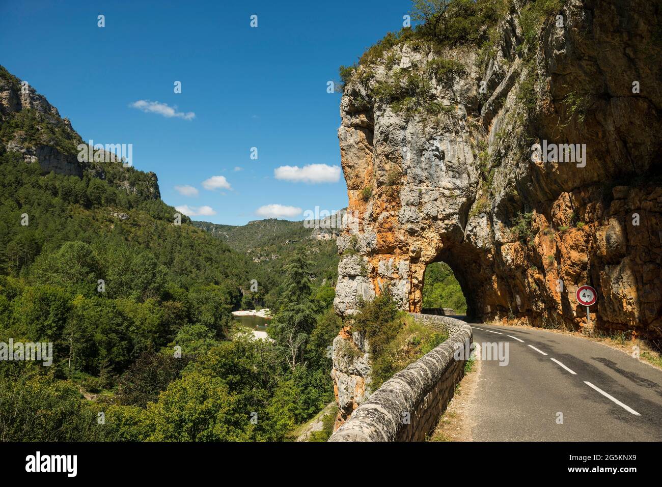 Tunnel di roccia, Tarn Gorge a le Rozier, Gorges du Tarn, Parc National des Cévennes, Cévennes National Park, Lozère, Languedoc-Roussillon, Occitanie, Fra Foto Stock