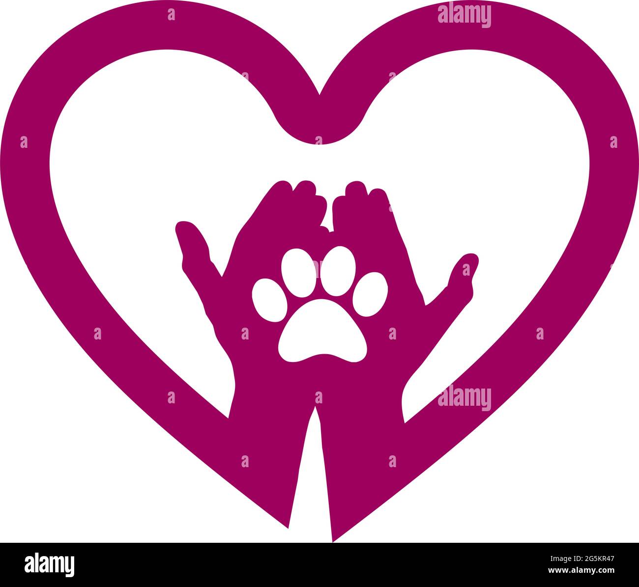 Mano con zampa del cane nel cuore icona. Concetto di amore il vostro cane. Illustrazione Vettoriale