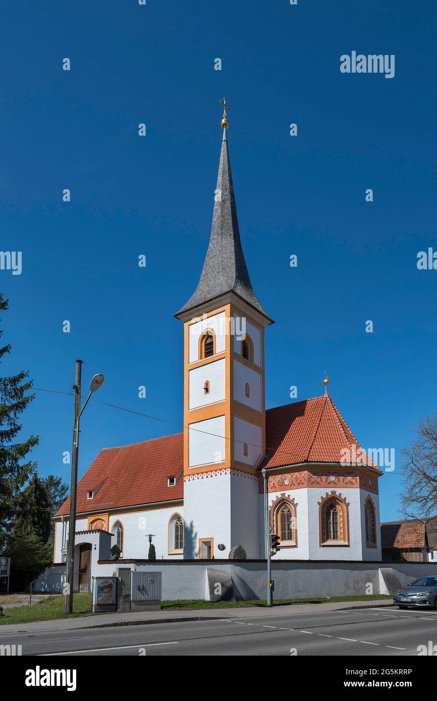 La chiesa filiale cattolica di San Wolfgang è un edificio storico, Pasing-Obermenzing, Pipping, alta Baviera, Baviera, Germania, Europa Foto Stock