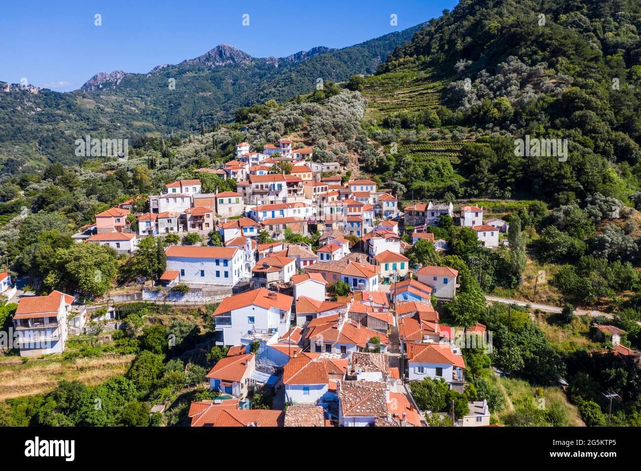 Villaggio di montagna, Manolates, Samos, Grecia, Europa Foto Stock